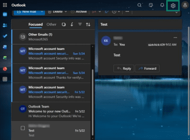 How to access the settings menu in Outlook on the web